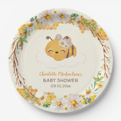 Bee Baby Shower Floral Honeycomb Paper Plates