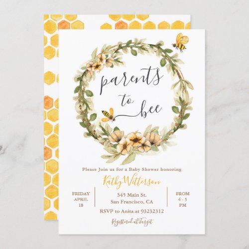 Bee Baby Shower Floral Parents To Bee Baby Invitation