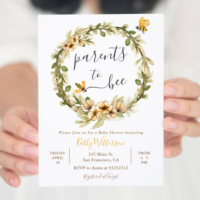 Bee Baby Shower Floral Parents To Bee Baby Invitation (Creator Uploaded)
