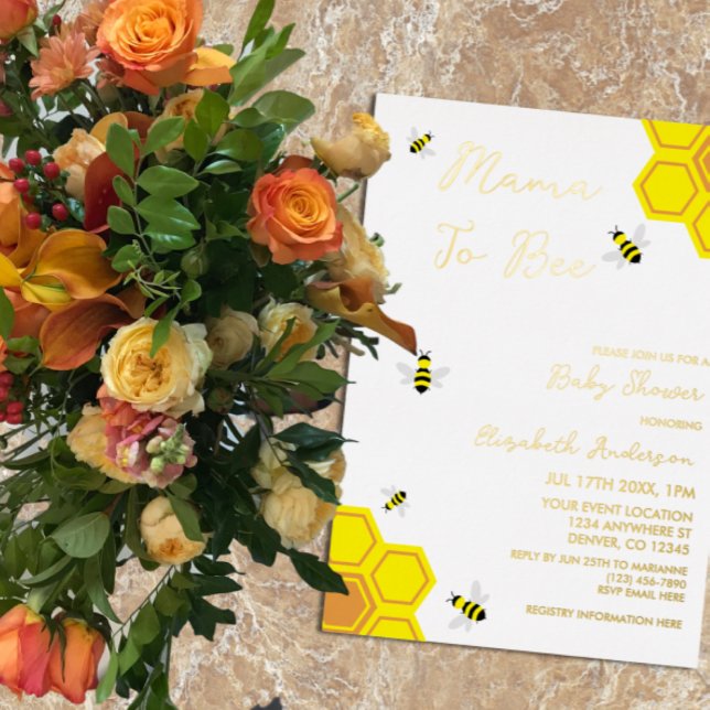 Bee Baby Shower Foil Invitation (Creator Uploaded)