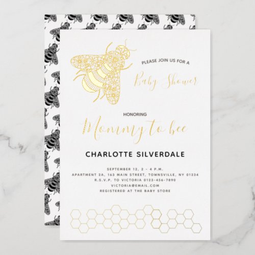 Bee Baby Shower Foil Invitation