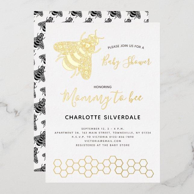 Bee Baby Shower Foil Invitation (Front/Back)
