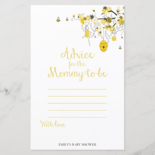 Bee Baby Shower Game _ Advice for Mommy Card