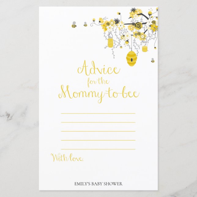 Bee Baby Shower Game - Advice for Mommy to BEE (Front)