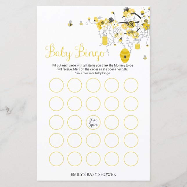 Bee Baby Shower Game - Baby Bingo (Front)