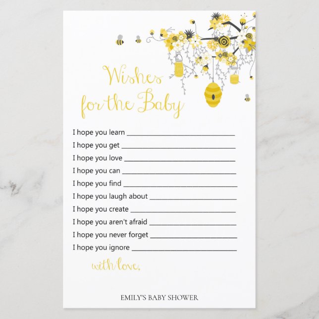 Bee Baby Shower Game - Wishes for Baby (Front)