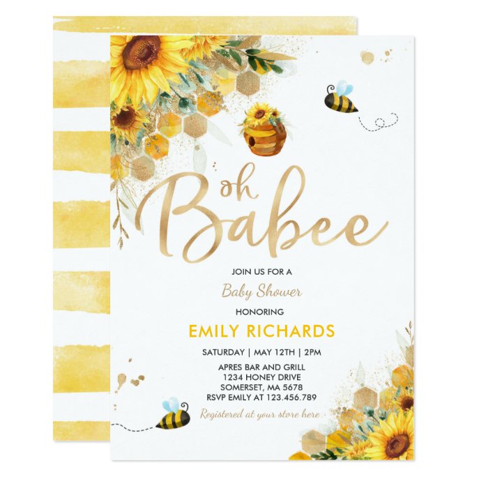 Bee Baby Shower Gender Neutral Floral Babee Shower Invitation