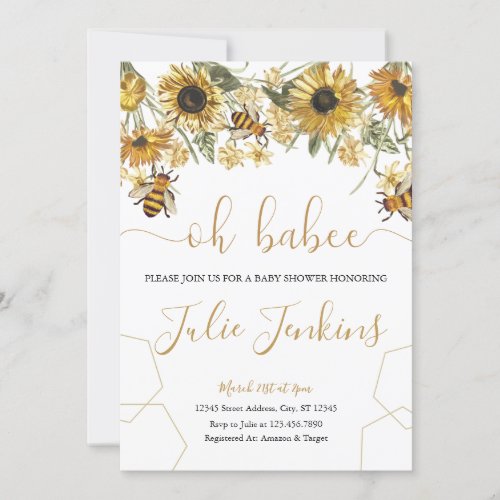 Bee Baby Shower Gender Neutral Invitation