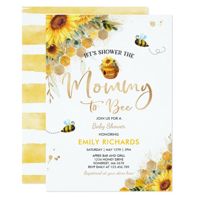 Bee Baby Shower Gender Neutral Mommy To Bee Invitation