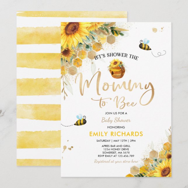 Bee Baby Shower Gender Neutral Mommy To Bee Invitation (Front/Back)