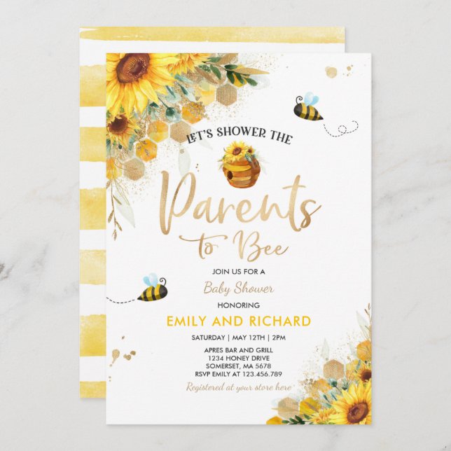 Bee Baby Shower Gender Neutral Parents To Bee Invitation (Front/Back)