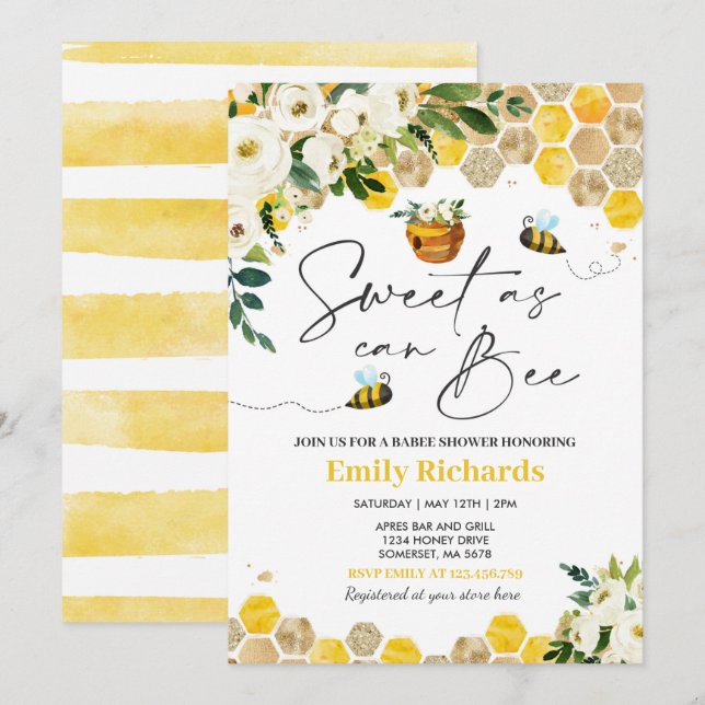 Bee Baby Shower Gender Neutral Sweet As Can Bee Invitation (Front/Back)