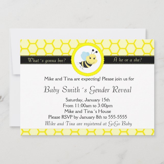 Bee Baby Shower Gender Reveal Invitation (Front)