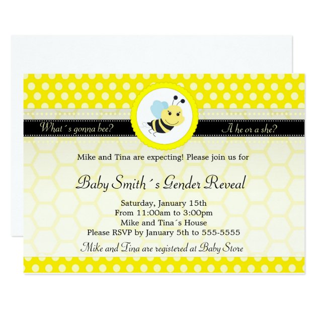 Bee Baby Shower Gender Reveal Polka Dot Invitation