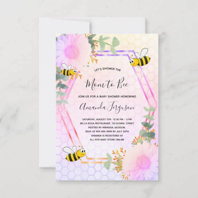 Bee Baby shower girl floral greenery mom to bee Invitation (Front)