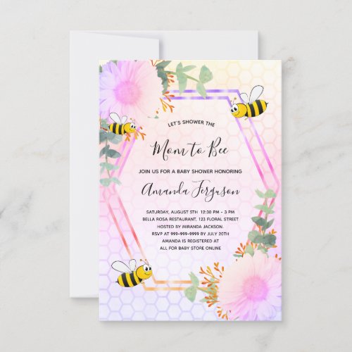 Bee Baby shower girl floral greenery mom to bee Invitation