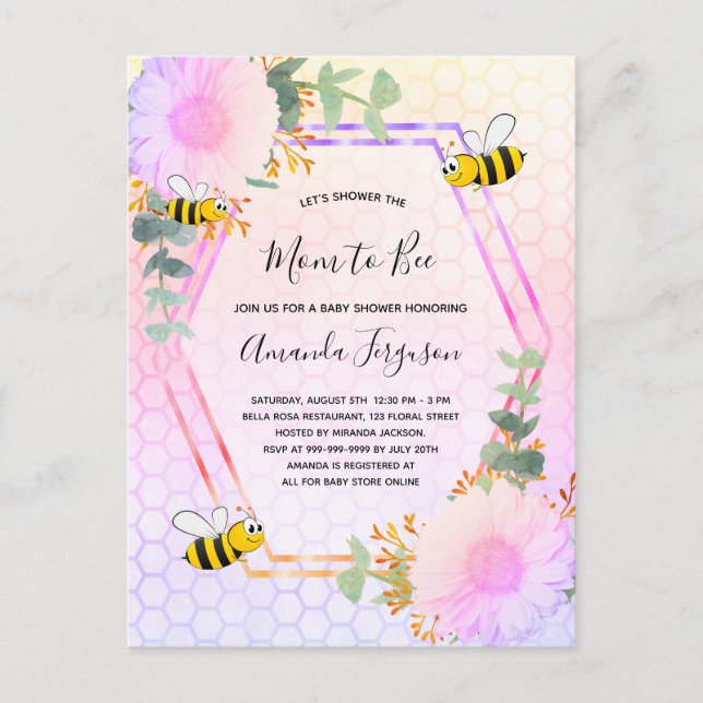 Bee Baby shower girl floral greenery mom to bee Invitation Postcard (Front)