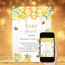 Bee Baby shower gold yellow florals cute  Invitation