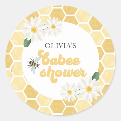 Bee Baby Shower honeycomb and daisies Classic Round Sticker