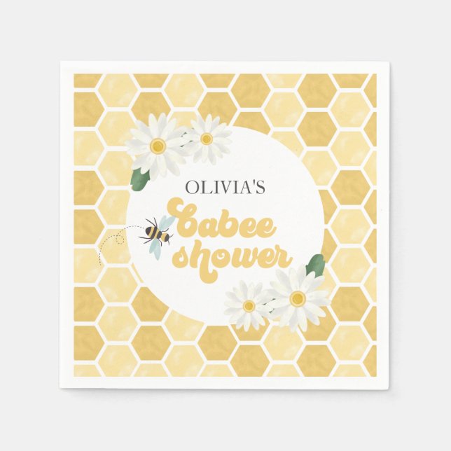 Bee Baby Shower honeycomb and daisies Napkins (Front)