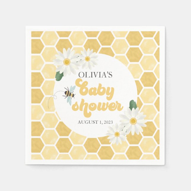 Bee Baby Shower honeycomb and daisies Napkins (Front)