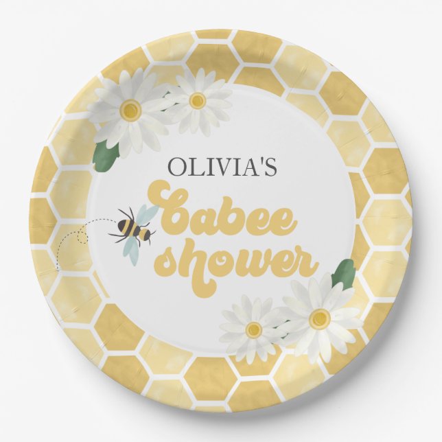 Bee Baby Shower honeycomb and daisies Paper Plates (Front)