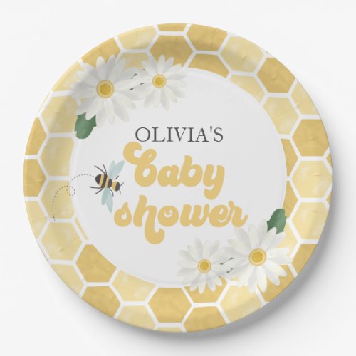 Bee Baby Shower honeycomb and daisies Paper Plates