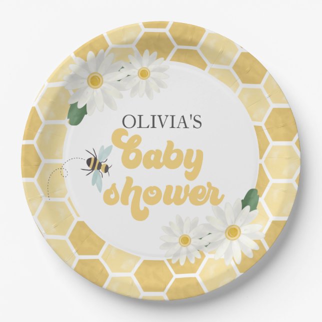 Bee Baby Shower honeycomb and daisies Paper Plates (Front)