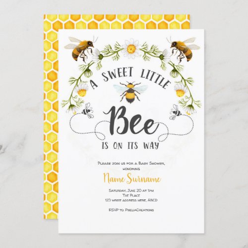 Bee baby shower invitation A sweet little bee Invitation
