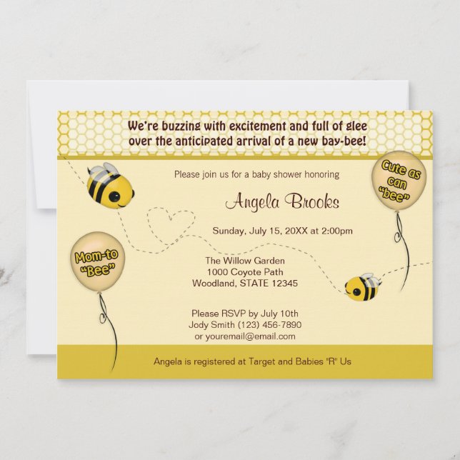 BEE Baby Shower Invitation - Cute as can "bee" (Front)