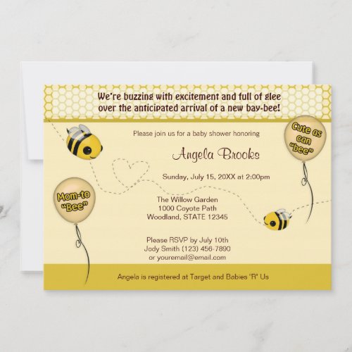 BEE Baby Shower Invitation - Cute as can "bee"