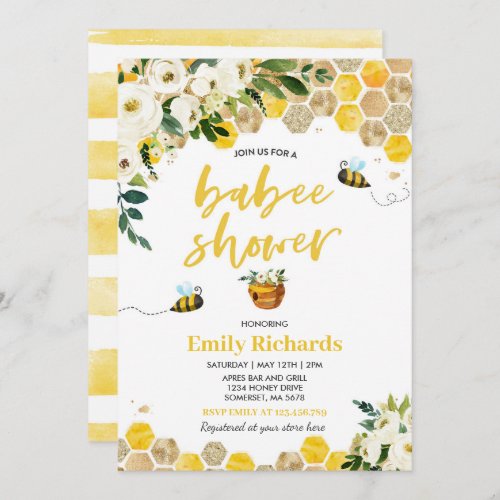 Bee Baby Shower Invitation Floral Babee Shower