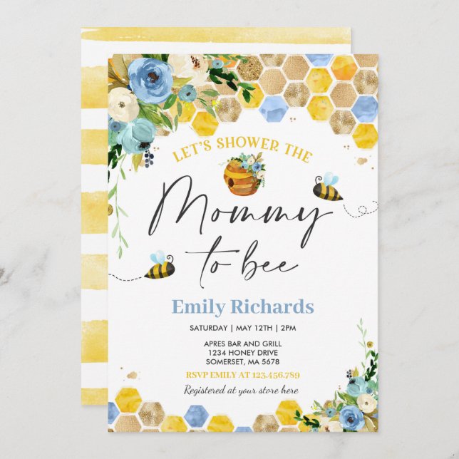 Bee Baby Shower Invitation Floral Mommy To Bee (Front/Back)