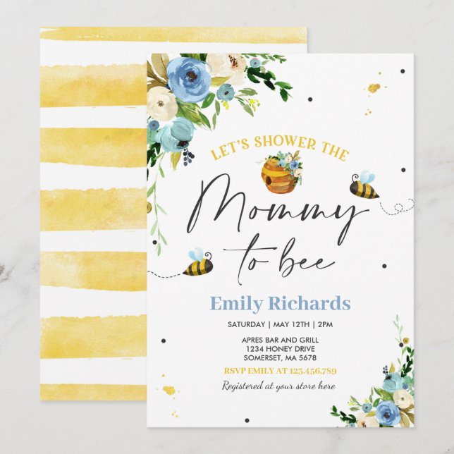 Bee Baby Shower Invitation Floral Mommy To Bee (Front/Back)