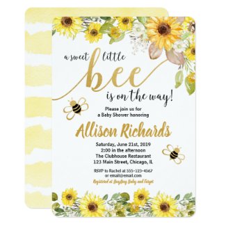 Bee baby shower invitation girl yellow bumblebee