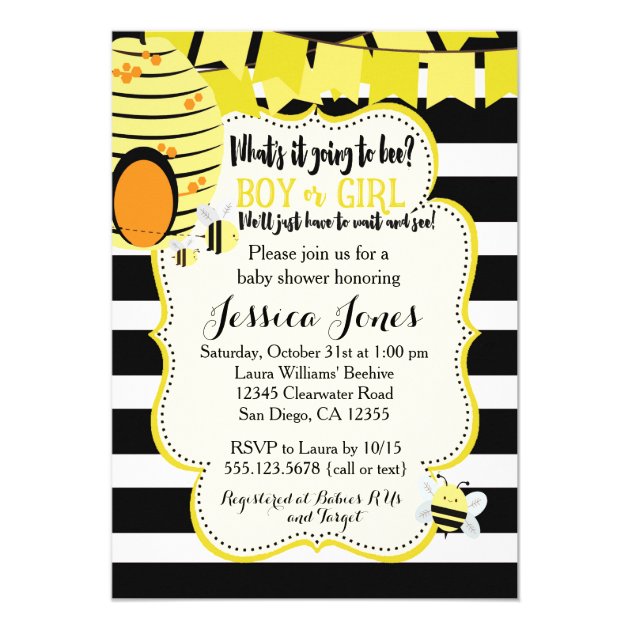 Bee Baby Shower Invitation Or Gender Reveal Party