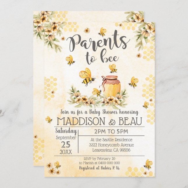 Bee Baby Shower Invitation Spring Sunflowers (Front/Back)
