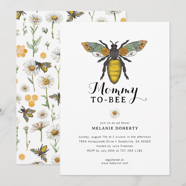 Bee Baby Shower Invitation | Wildflower Floral Hon (Front/Back)