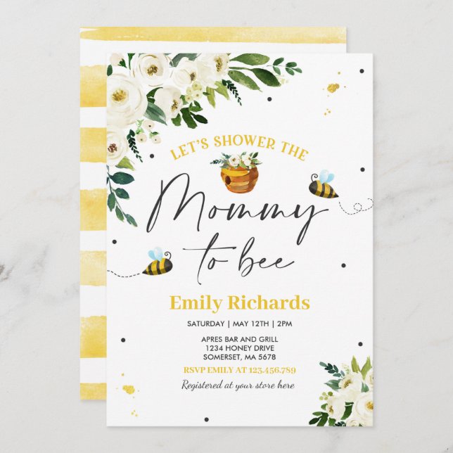 Bee Baby Shower Invitation Yellow Mommy To Bee (Front/Back)