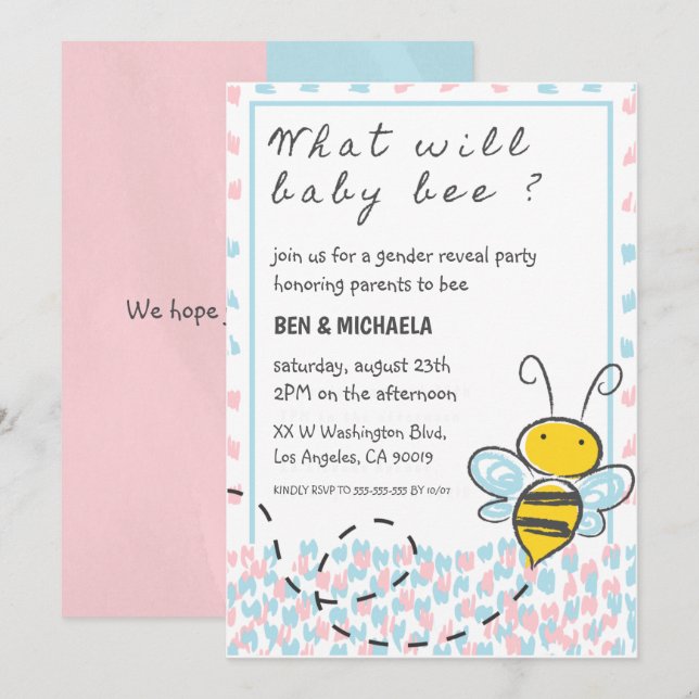Bee baby shower invitations, Bee Gender Reveal  Invitation (Front/Back)