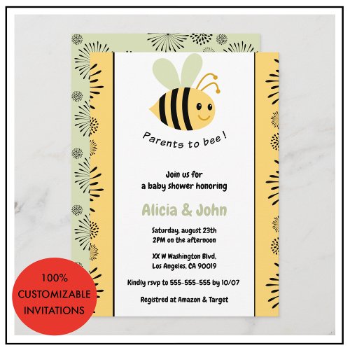 Bee baby shower invitations coed bumblebee