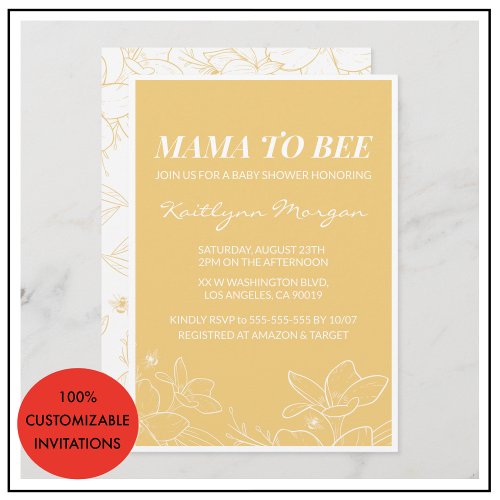 Bee baby shower invitations Modern Elegant Floral