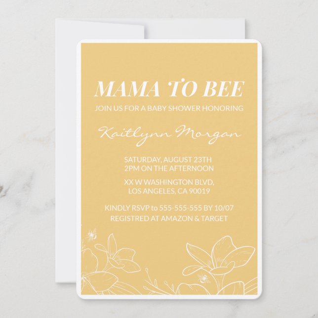 Bee baby shower invitations Modern Yellow (Front)