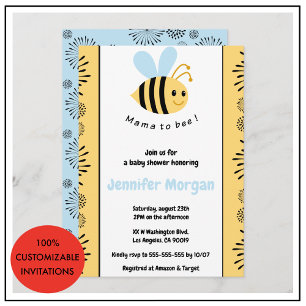 Bee baby shower invitations Mommy to bee Bumblebee