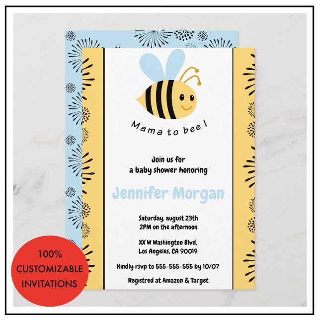 Bee baby shower invitations Mommy to bee Bumblebee (Bee baby shower invitations Mommy to bee Bumblebee)