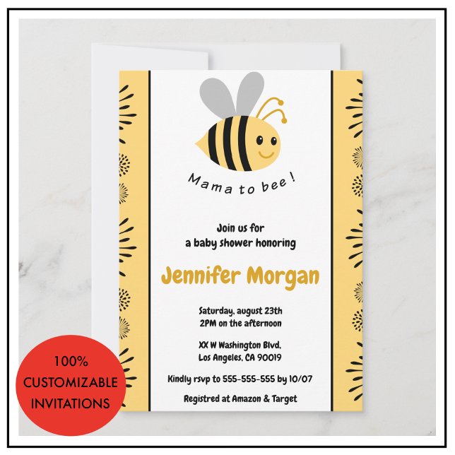 Bee baby shower invitations Mommy to bee Bumblebee (Creator Uploaded)