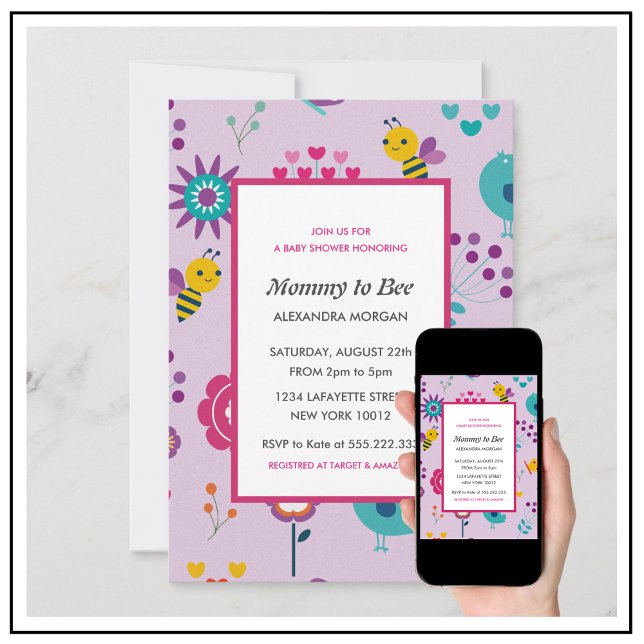 Bee baby shower invitations Mommy to bee Floral (Creator Uploaded)