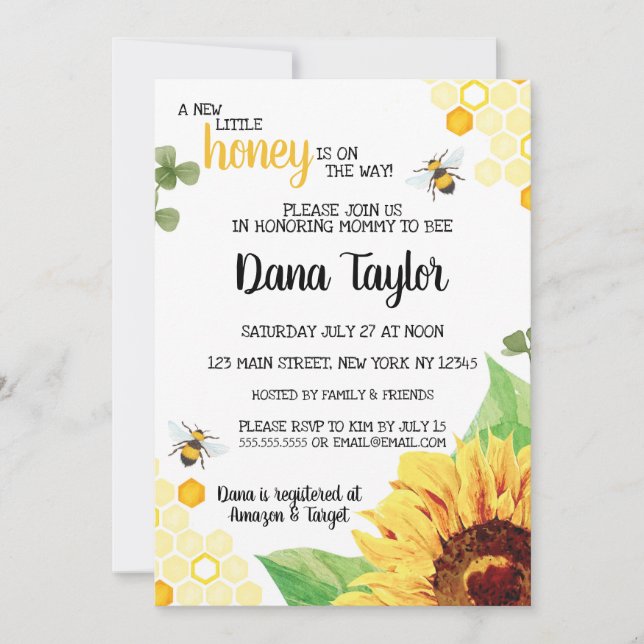Bee Baby Shower Invite - Mommy to Bee Invitation (Front)