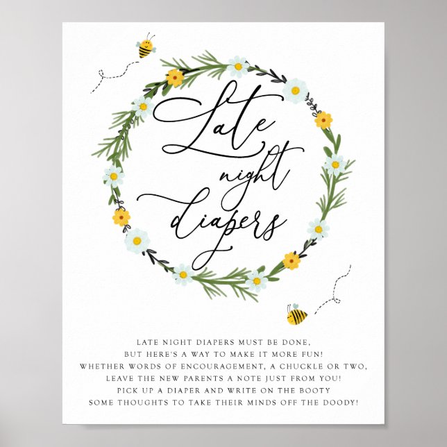 Bee Baby Shower Late Night Diapers Game. Poster (Front)