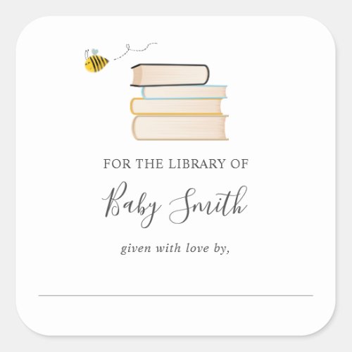 Bee Baby Shower Library Square Sticker